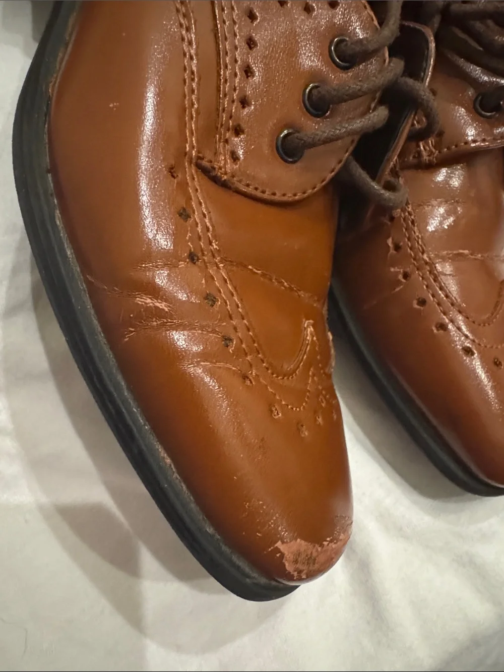 Stacy Adams Tan Brown Wingtip Oxfords - boys 11